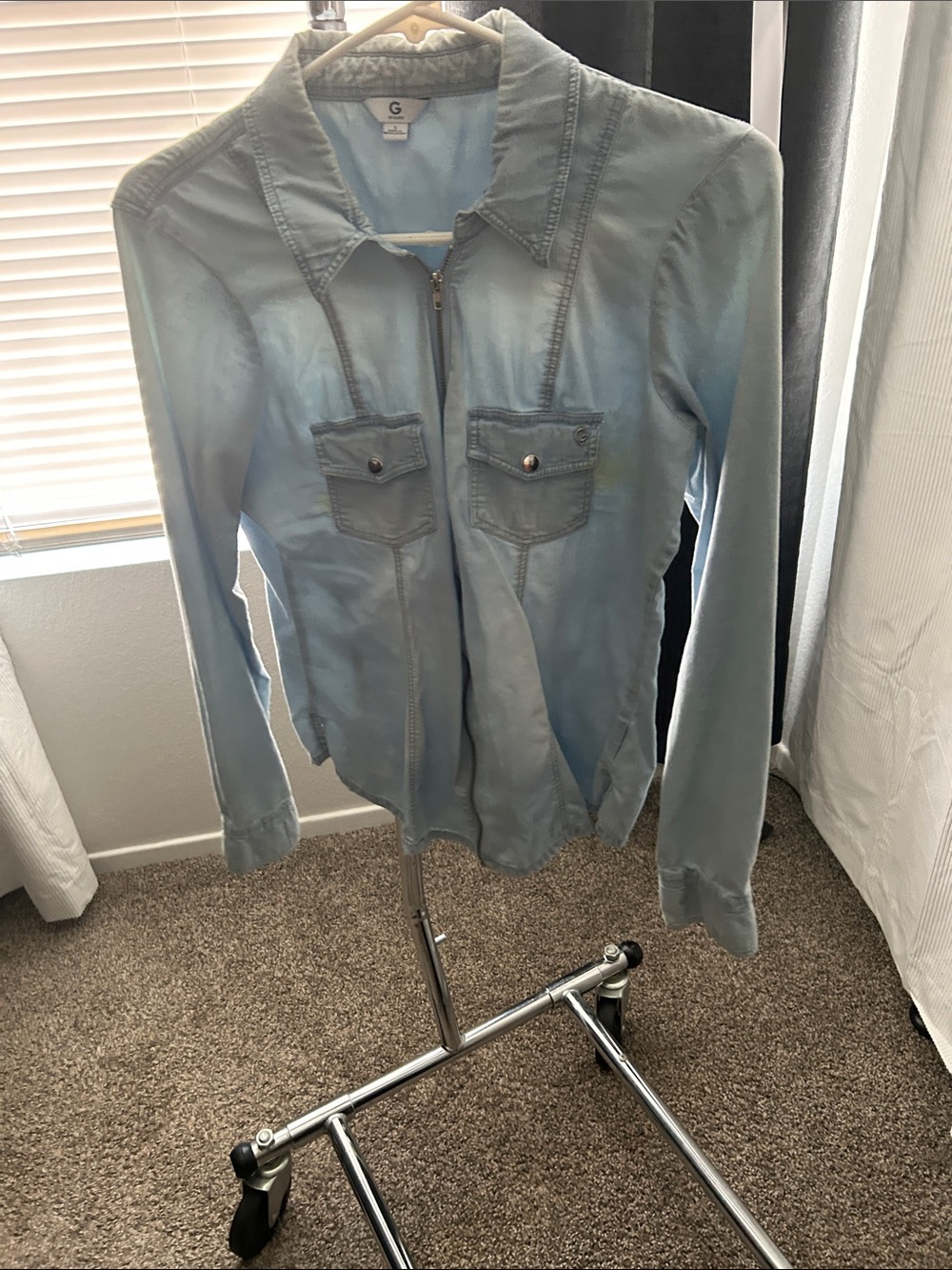 G by Guess Light Blue Denim Zip-Front Jacket